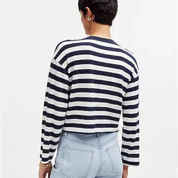 Madewell Drop-Shoulder Pullover Crop Tee Shirt Top in Stripe Size XXS - Picture 3 of 5